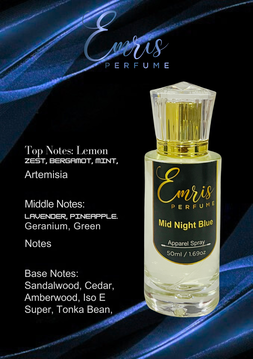 Mid Night Blue Perfume Apparel Spray – 50ml by Emris Perfume